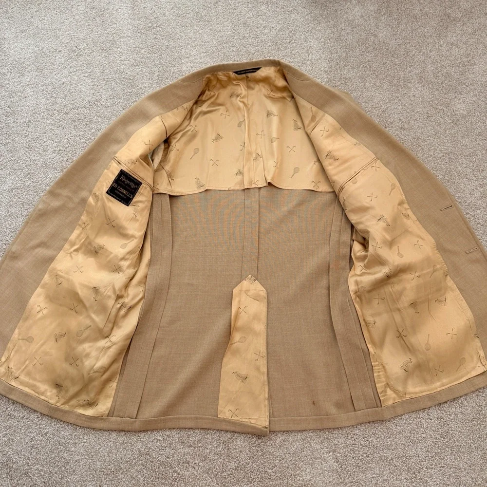 VTG Kingsridge Sport Coat Mens 40R Tan Gold Buttons Custom Fabric Blazer USA